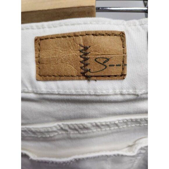 Supplies Womens Jean Shorts 4 White Denim Logo Distressed Mid Rise Flat Front - Picture 6 of 9
